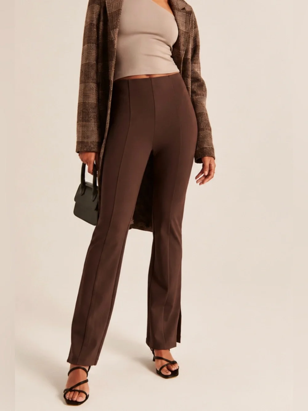 Abercrombie & Fitch Brown Ponte Knit Split Hem Flare Pant Medium